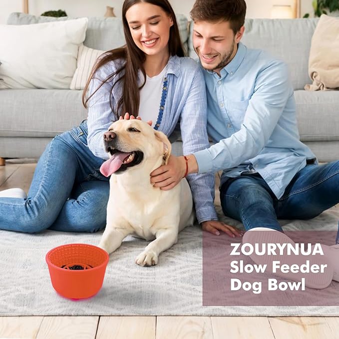 Large Silicone Slow Feeder Dog Bowls, Non-Slip Dog Slow Feeder Lick Bowl for Medium Large Breed, Enrichment Toys for Distraction, Anxiety Relief & Enrichment (Orange, 4.2 Cup)