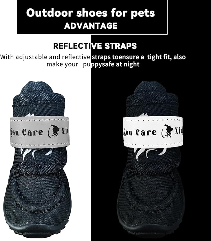 XIUGOU CARE Dog Shoes for Small, Medium and Large Dogs - Waterproof for Rainy Days, Fit for Winter Snow and Hot Summer Roads, with Anti-Slip Soles for Indoor Hard Floors (Black, Size 4)