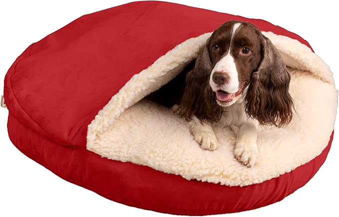 Snoozer Classic Poly-Cotton Cozy Cave Pet Bed, Small, Red