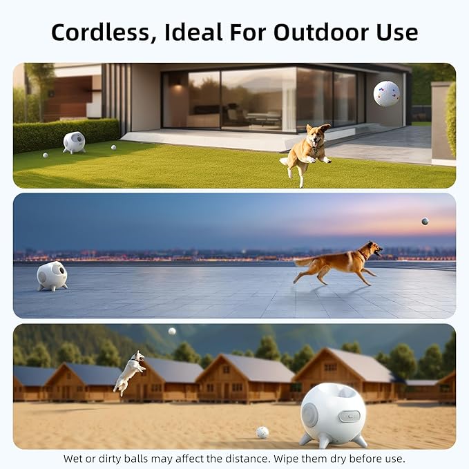 uahpet Automatic Ball Launcher for Dogs with Obstacle Detection, 20ft-80ft Adjustable Distances Ball Thrower Launcher for Medium & Large Dogs, with 3 Balls (2.5 inches)