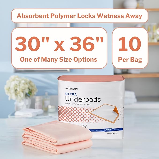 McKesson Underpads Disposable Bed Pads 30" x 36" [40 Count], Heavy Absorbency, Ultra Incontinence Chux Pads for Adults, Elderly, and Baby, Pee Pads