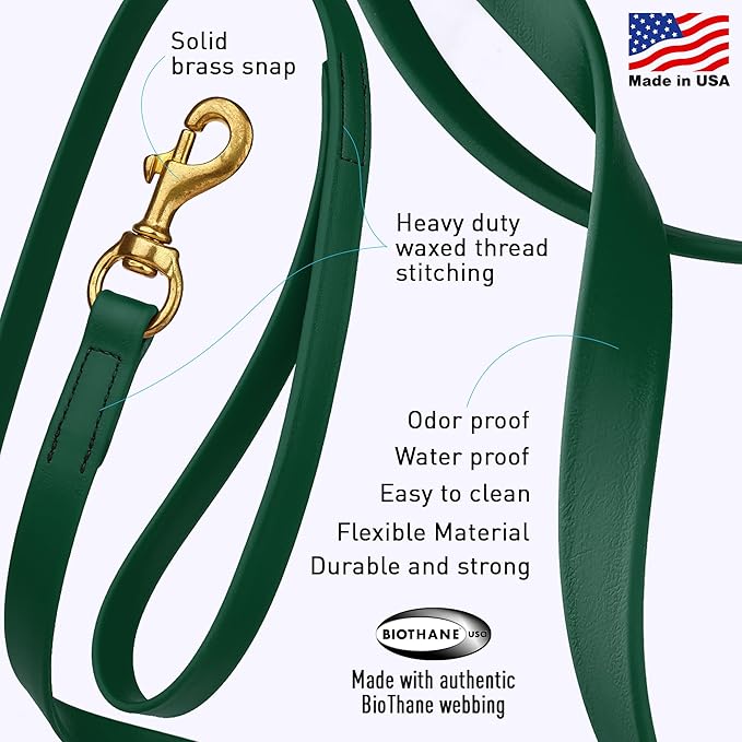 Viper K9 Biothane Working Dog Leash Waterproof Lead for Tracking Training Schutzhund Dog Sport & Search - Odor-Proof Long Line with Solid Brass Snap for Puppy Medium and Large 5/8" x 33ft Hunter Green