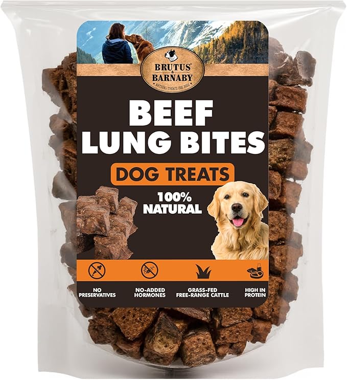 BRUTUS & BARNABY Beef Lung Bites for Dogs - 100% Single Ingredient Dog Treat Made in USA - Protein Packed, Crunchy, Healthy Dog Treats - Grain Free, Rawhide Free, No Additives