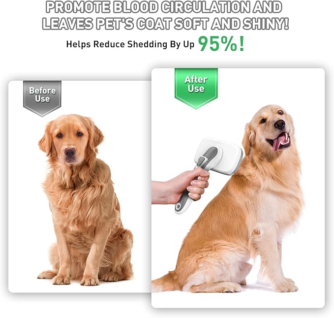 Dogs Cats Self Cleaning Slicker Brush for Shedding & Grooming Any Breed of Pets, Remove Loose Undercoat Knots Mats Tangled Hair for Small Medium Large Animal With Long Short Fur Length-Grey