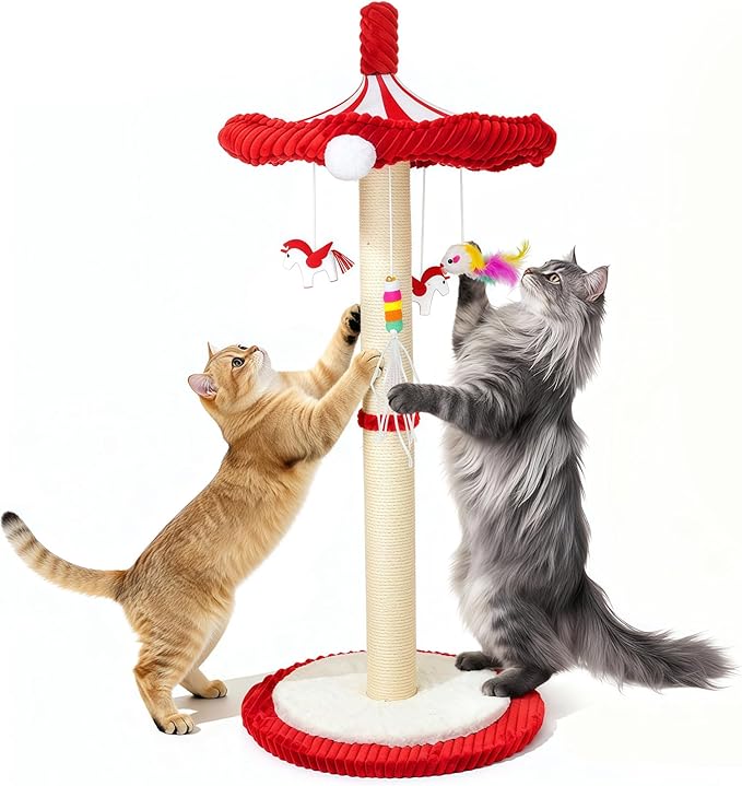 Merry-Go-Round Cat Scratching Post & Interactive Cat Toy | 39" Very Tall Scratcher with Rotating Top for Indoor Cats, for Kittens to Large Adults