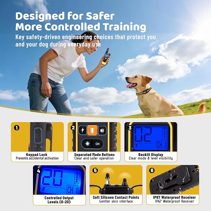 Waterproof Dog Shock Collar with Remote 3300 FT – 3 Modes Beep Vibrate Static, LED Light, 20-Level Adjustable, Rechargeable Training Collar for Small Medium Large Dogs 8-120 lbs