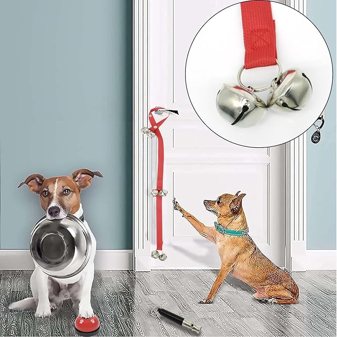 GKYZBB 3 Pack Dog Doorbells, Pet Training Bells for Go Outside Potty Training and Communication Device Large Loud Dog Bell Cat Puppy Interactive Toys Adjustable Strap Door Bell Sum Whistle (red)
