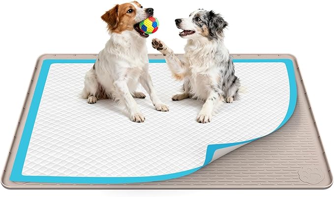 40"x28" Pee Pad Holder for Dogs Lanstics Puppy Pad Holder Silicone Pee Tray for Dog Training Floor Protection Raised Edge Dog Potty Tray, No Pee Pads(Khaki)
