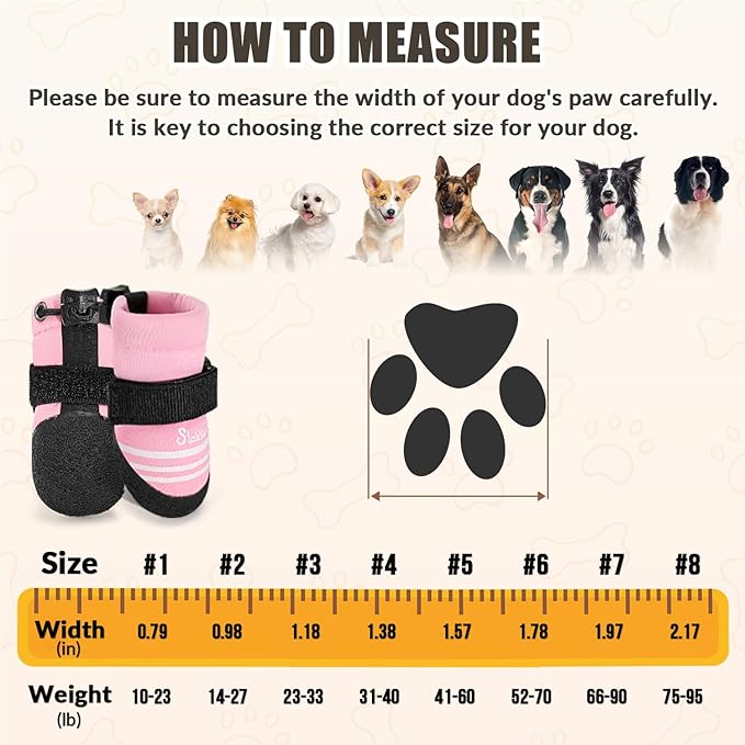 SlowTon Dog Shoes for Medium Large Dogs - Water Resistant Anti-Slip Dog Boots for Hot Pavement Rain Snow,Reflective Dog Paw Protectors for Outdoor Walking, Indoor Hardfloors(Pink,3)