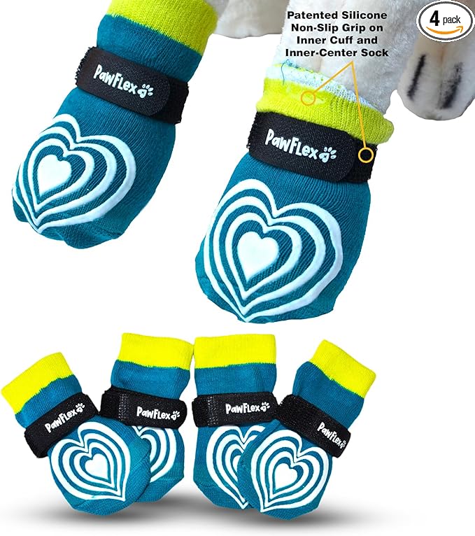 Medical Therapeutic Double Sided Non-Slip Cotton Dog Socks | PawFlex Comfy Pawz Silicone Grip on Inner Cuff No Twisting or Sliding Off | Senior & Disabled Dog Traction Control |Pet Paw Protection