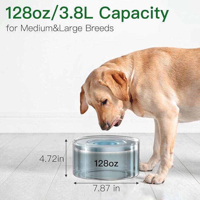 1Gallon Slobber Stopper Water Bowl for Dogs, US Patented Splash-Proof Paws Lid, 18/8 Stainless Steel, Anti-Slip Base, No Spill for Messy Large Medium Dogs, Ear Protection for Floppy-Eared Breeds