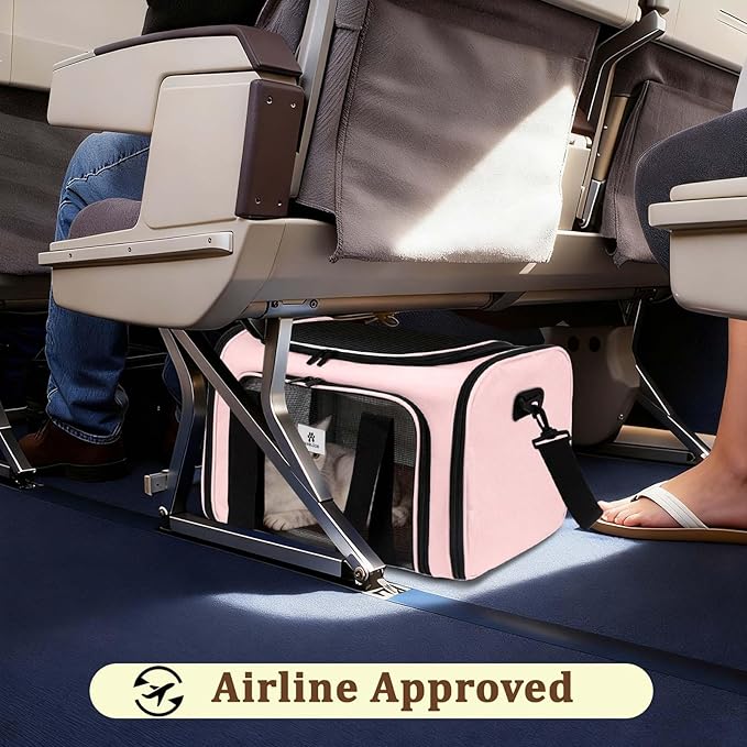DSDCDJ Cat Carrier Dog Carrier - Soft-Sided Cat Carrier with Plush Pad & Cooling Mat, Easy-Load 4-Side Zipper & 3-Side Mesh Ventilation, Pet Carrier Airline Approved for Cats/Dogs Up to 20 lbs, Pink