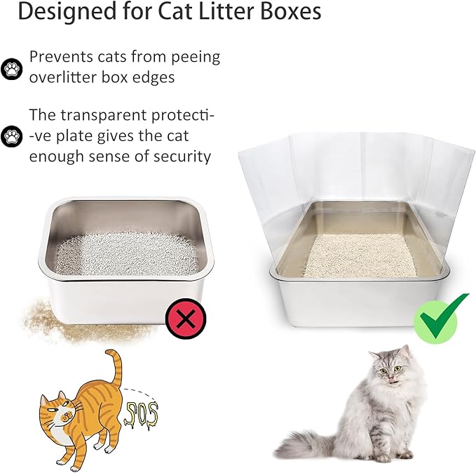 YOILES 3PCS Cat Litter Box Pee Shields,Transparent Easy Clean Splash Guard for Open Top Litter Pan 14.5×11.5in- Litter Box Not Included (3)