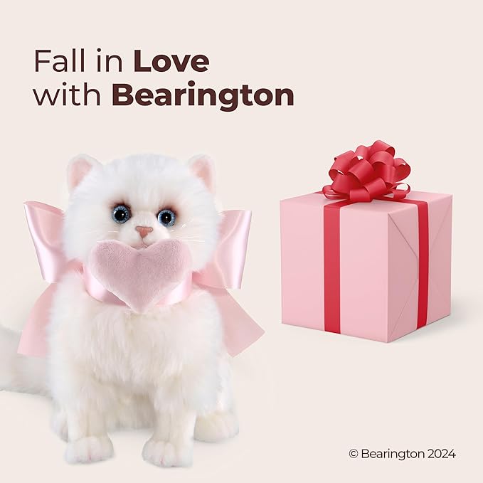 Bearington Cat Stuffed Animal - Ralistic Cat Plush Lifelike White Kitten Toys for Girls - Pretty Kitty 10"