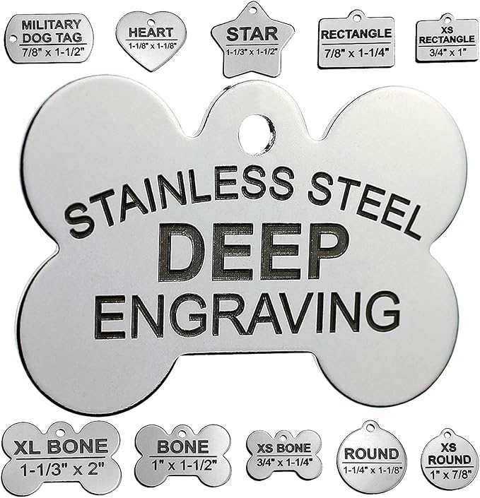 Pawsitively Pet Tags Stainless Steel Custom DEEP Engraved Pet ID Tags Personalized Front/Back Dog Tags for Dogs and Cats - Bone 1" x1-1/2 (2-Side Engraving)