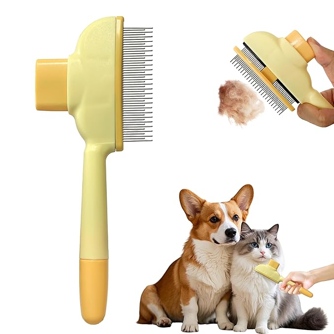 Cat Hair Brush & Dog Brush, Deshedding Brush for Long or Short Haired Pets, Removes Loose Fur, Durable Stainless Steel & ABS Design (yellow)