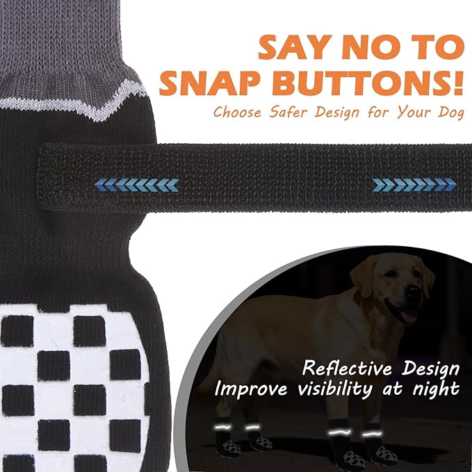 EXPAWLORER Dog Socks to Prevent Licking Paws with Grippers for Hardwood Floors Anti Slip, Reflective Dog Cold Winter Shoes Booties Boots & Paw Protectors with for Small Medium Large Senior Dogs M