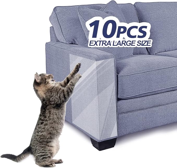 10 Pcs Extra Large Furniture Protectors from Cats, 5pcs 17" x12” & 5pcs 17"x10" Cat Scratch Deterrent Sheet, Double-Sided Training Tape, Cat Scratch Couch Protector