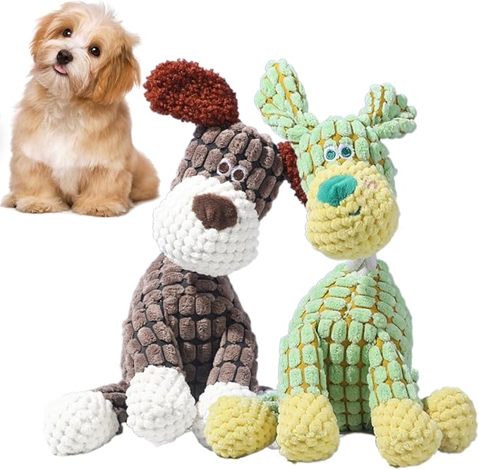 Indestructible Dog Toys,2026 New Durable Plush Dogs Toy for Aggressive Chewers,Squeaky Durable Chew Toy for Indoor Pups Teething, Stuffed Toys for Small Medium Large Dogs (Brown+Green)
