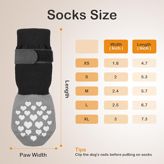 Non-Slip Dog Socks Prevent Licking Paws,Grippy Socks for Senior Dog Walk on Hardwood Floor,Paw Protectors,Black 2 Pairs,S