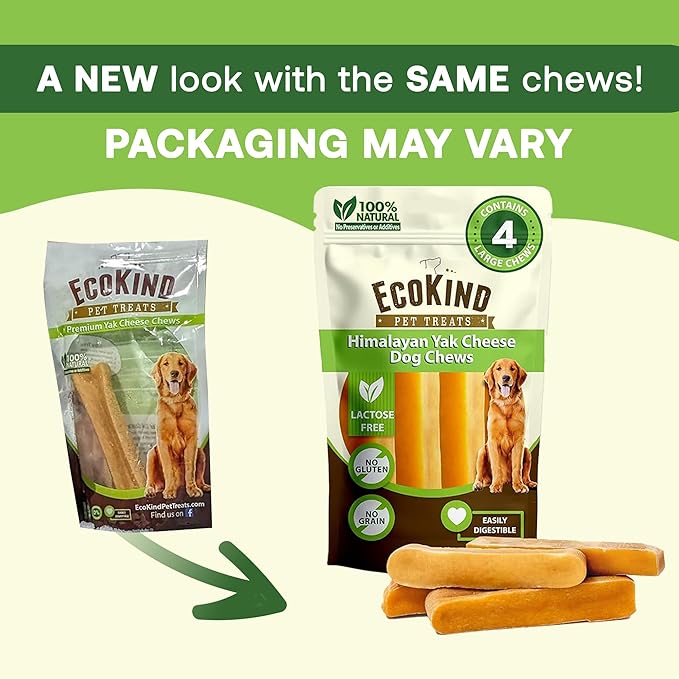 EcoKind Premium Gold Yak Cheese Himalayan Dog Chews, Dog Treats Large Breed, All Natural, High Protein Dog Chew, Cheese, Large - 3 Chews