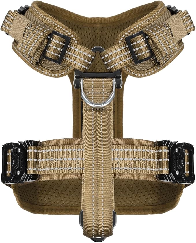 ICEFANG Dog Strap Harness with All-Metal Hardware,for Small Sized Dog,K9 Vest,Y-Shape Soft Padding,Adjustable Pet Harness,No-Pull Front Leash Clip (Small (Pack of 1), Brown)