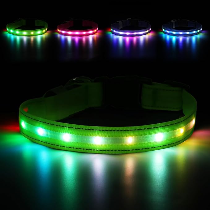 LED Dog Collar, Light Up Dog Collar, USB Rechargeable - Brightest Dog Lights for Night Walking, 6 Light Modes, Adjustable for Dog Safety(Large, Neon Green)