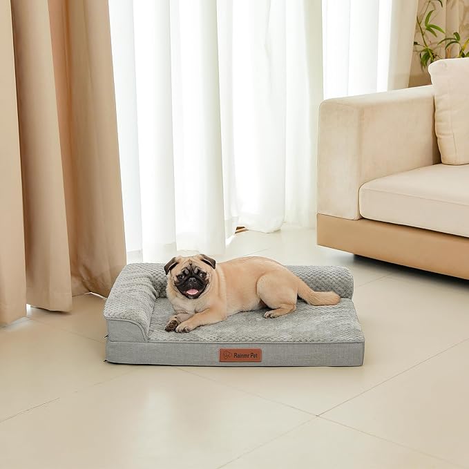 Orthopedic Dog Bed for Small and Medium Dogs, Memory Foam Pet Bed with Washable Removable Cover, Nonskid Bottom, Waterproof, for Indoor, Outdoor, Crate ＆ Car Use, 30x20x6 Inches, Light Grey