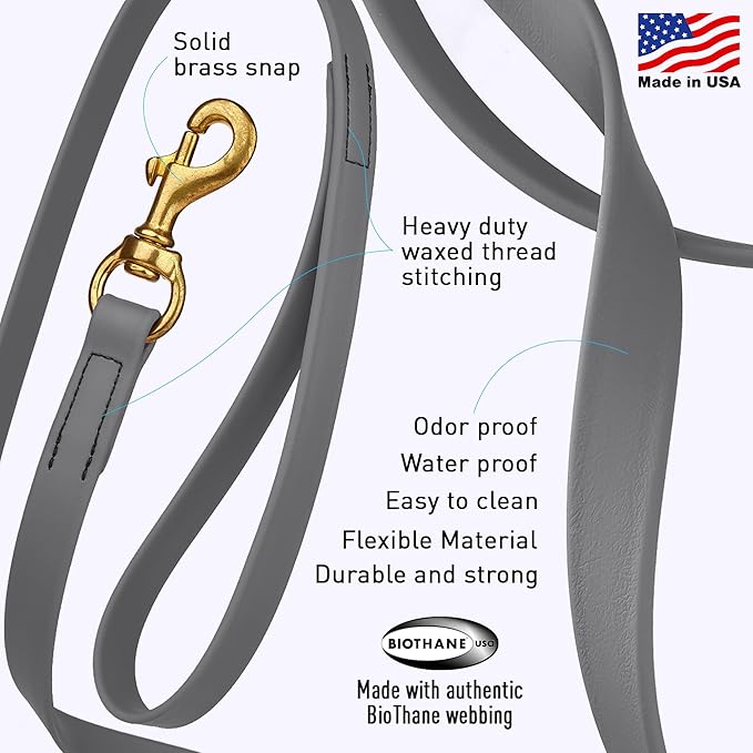 Viper K9 Biothane Working Dog Leash Waterproof Lead for Tracking Training Schutzhund Dog Sport & Search - Odor-Proof Long Line with Solid Brass Snap for Puppy Medium Large 5/8" x 33ft Battleship Gray