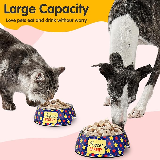 Pet Cats Dog Bowls - Non Slip Skid Proof Cartoon Pattern Heavy Duty Pet Cats Dog Food Water Bowls for Feeding Small Dogs Puppies Cats Kittens - Cartoon Stars-S