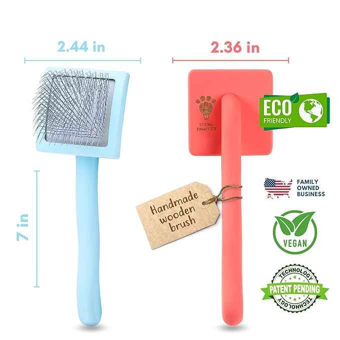 Pet Slicker Brush With Soft Massage Grooming Stainless Steel Pins - For Dematting, Shedding Fur, and Undercoat - Ideal Gift for Professional Pet Groomers - Long Slicker Brush (Coral, Flat Small)
