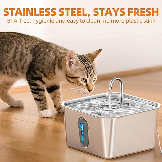 UPAWPIA 4L/135oz Large Cat Water Fountain Stainless Steel with 3 Filters Pet Water Fountain for Cats Quiet Indoor Pets Dog Small Animal Automatic Dog Water Dispenser for Drinking Watering Supplies