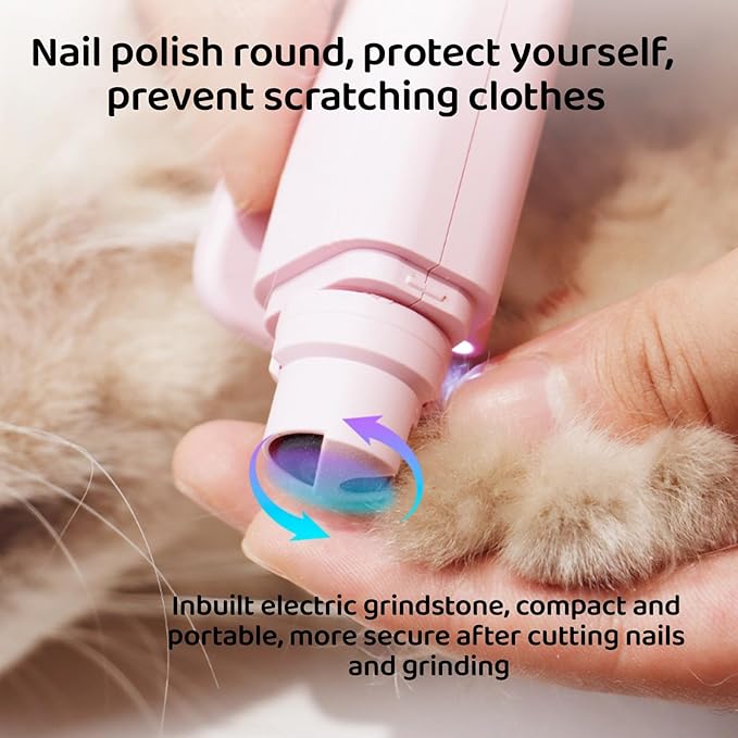 Quiet 2 in 1 Dog Nail Clippers & Cat Claw Trimmers,USB Rechargeable Claw Clippers for Small Medium Dogs and Cats,Cordless Safe Guard Nail Grinder with LED Lights White