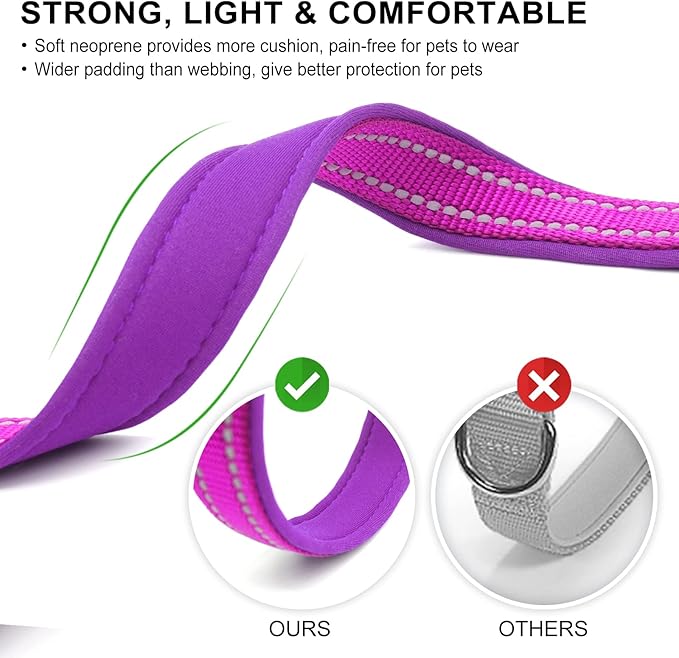 azuza Reflective Dog Collar,Soft Neoprene Padded Pet Collar with ID Tag Ring,Adjustable for Small Dogs,Purple,S
