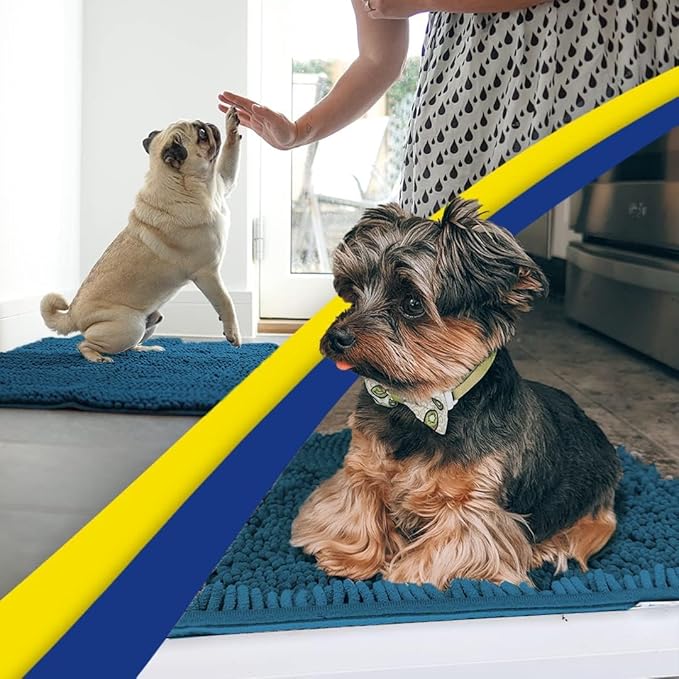 Muddy Mat® Shown on TV–Super Absorbent Microfiber Dog Door Mat for Muddy Paws, Non-Slip Washable Pet Rug, Quick Dry Chenille Entryway Carpet, Machine Washable Indoor Outdoor mat–Atlantic Blue 30"x19"