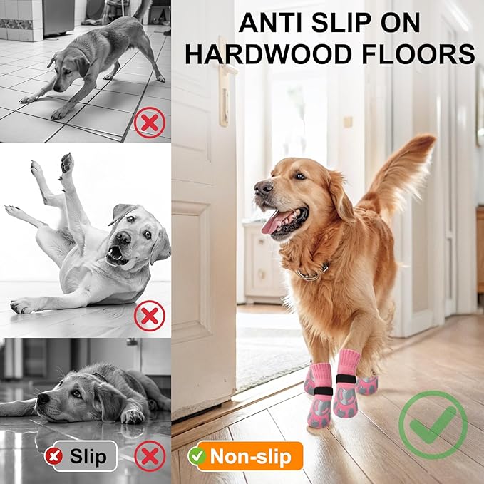 BEAUTYZOO Dog Socks, Non Slip Dog Socks to Prevent Licking Paws -Dog Shoes for Hot/Cold Pavement, Dogs Boots & Paw Protectors, Doggie Booties for Hardwood Floors, Small Medium Large Senior Dogs