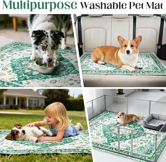 Washable Pee Pads for Dogs 2 Pack Reusable Puppy Training Pads 40"x26" Super Absorbent Waterproof Dog Training Pads, Non-Slip Potty Pads Whelping Pads Litter Mat Pet Supplies - Green Medallion
