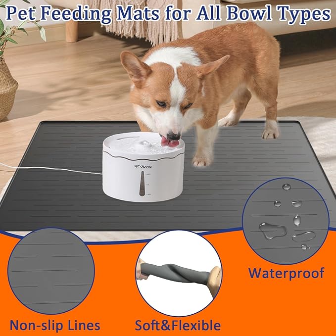 40"x30" XXL Silicone Dog Feeding Mat, 1.5MM Extra Thick Dog Bowl Mat for Food and Water, Large Non-Slip Placemat with High Edges for Dogs Bowls, Easy to Clean, Dark Gray