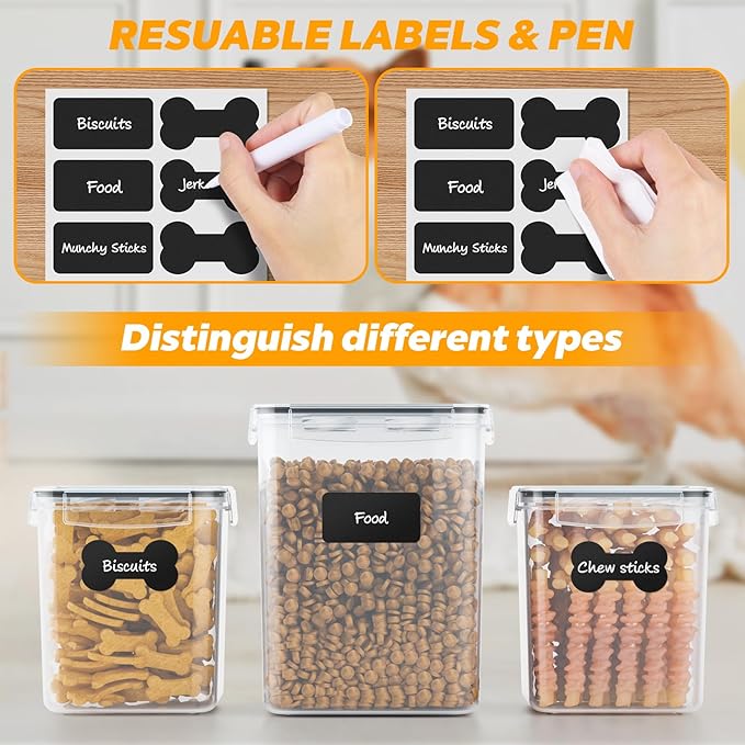 qeerable Dog Treat Storage Container Airtight for Countertop, Dog Treat Jar with Lid for Food Storage Organizer, 3 Pack Pet Food Holder for Kitchen with Scoops, Gift for Pet Owners