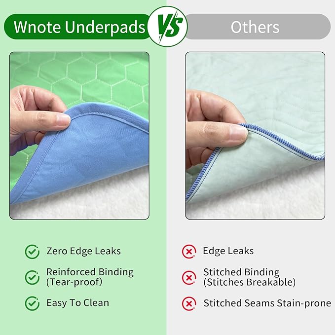 Waterproof Washable Underpads Pee Pad (Green 34" x 52" 2 Pack), Reusable Absorbency Bedwetting Incontinence Bed Pads for Kids Adults Elderly Dog Pet, Puppy Pads for Mattress Couches Sofas Floors