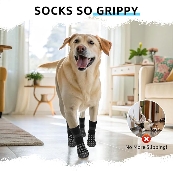 SCENEREAL Anti Slip Dog Socks to Prevent Licking Paws, Dog Booties & Paw Protectors for Hot Pavement Hardwood Floors, Traction Control for Small Medium Large Senior Dogs, Grey XS
