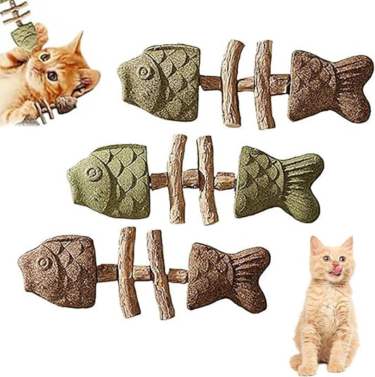 3PCS Purrident - Fix Cat Dental Health, Natural Dental Chew for Cats, Fishbone Shape Cat Teething, Cat Chew with Catnip, Durable Feline Tooth Care Tool