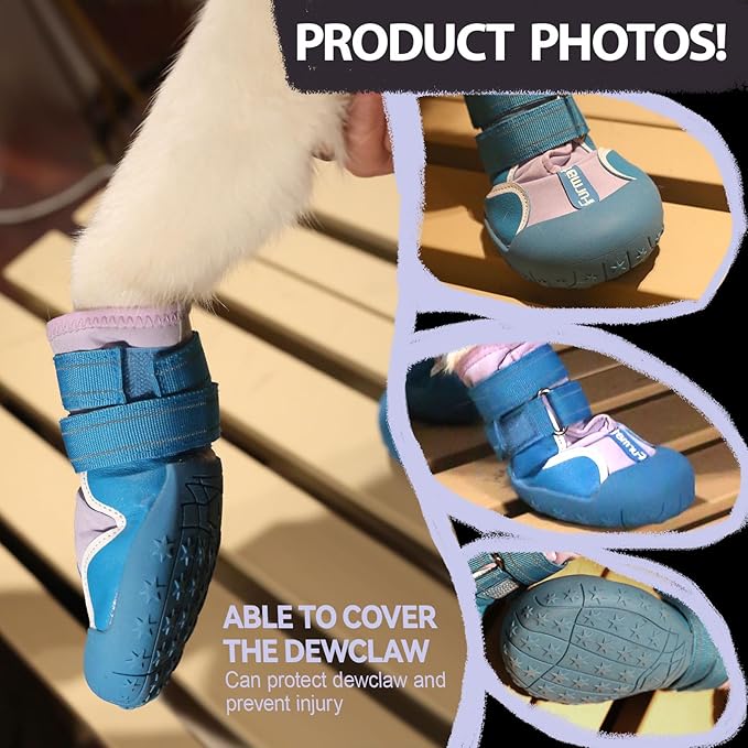 Furmate Dog Shoes for Large Small Medium Dogs,Dog Booties for Indoor Hardfloors Anti-Slip,Reflective Strip Waterproof Dog Boots & Paw Protectors for Outdoor Walking Hot Pavement,Winter Snow (Purple-3)
