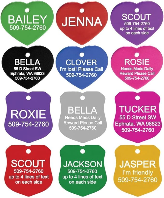 GoTags Dog Tags, Personalized Engraved Dog and Cat ID Tags for Pets, Custom Engraved on Both Sides, Various Shapes Including Bone, Round, Heart, Bow Tie, Star, and Badge (Large - Pack of 1)