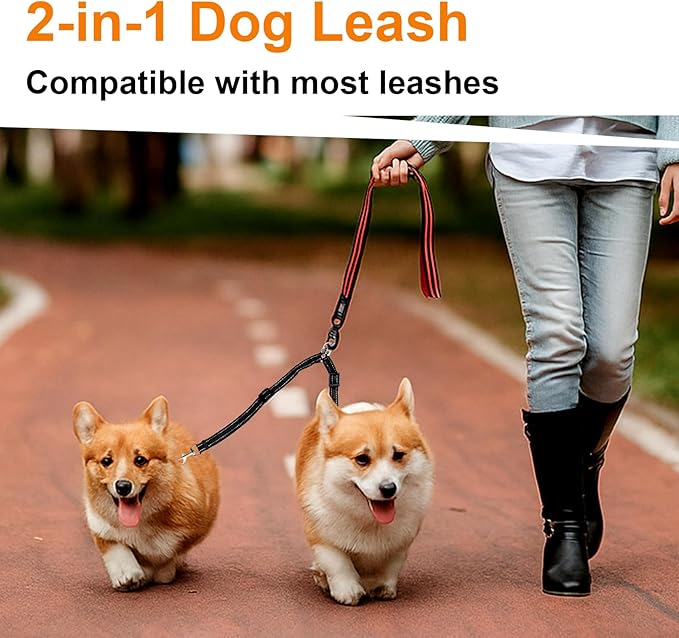 MingXpet Double Dog Leash for Two Dogs, No Pull Dog Leash, 360° Swivel No Tangle for Small Dogs Walking & Training, Shock Absorbing Reflective Bungee, Black