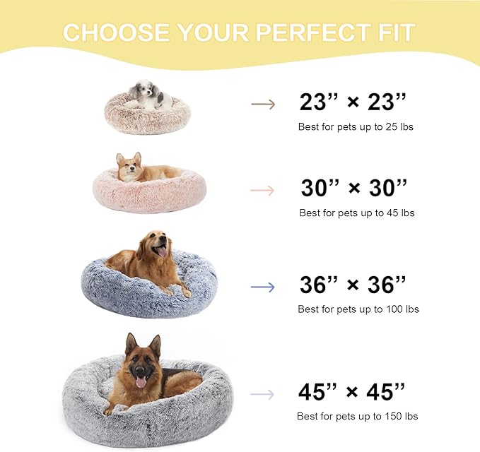 Bedfolks Calming Donut Dog Bed, 23 Inches Round Fluffy Dog Beds for Small Dogs, Machine Washable Anti-Anxiety Plush Puppy Bed（Navy Blue, Small）