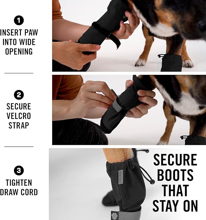 Canada Pooch Dog Winter Boots - Paw Protection, Anti-Slip Dog Shoes with Reflective Strap, Easy On for Small Medium Large Dog Booties - Black, Size 4