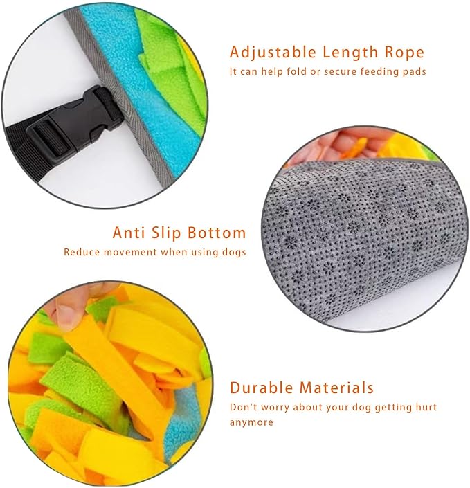 KVEXLIM Snuffle Mat for Dogs - Interactive Dog Feeding Mat with Squeaky Center & 2 Spikey Balls | Mental Enrichment Toy for Small, Medium, Large Dogs | Slow Feeder, Machine Washable, Non-Slip Base