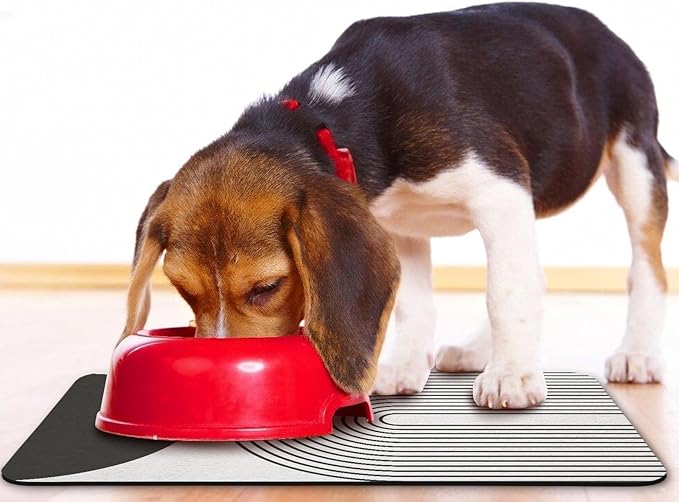 Dog Food Mats for Floors Waterproof, Cat Water Bowl Mats Pet Feeding Absorbent Mat Placemats for Food and Water Black Bohemia 12 * 20 inch
