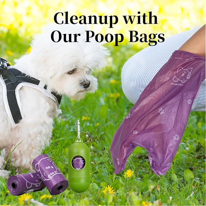270 Count Dog Poop Bags Rolls with Dispenser & Leash Clip, 9″ x 13″ Scented Biodegradable Leak Proof Poop Bags for Dogs, Cats & Pet Waste, 18 Refill Rolls of 15, Purple